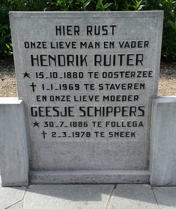 Grafsteen van Hendrik Cornelis RUITER (1880 - 1969)