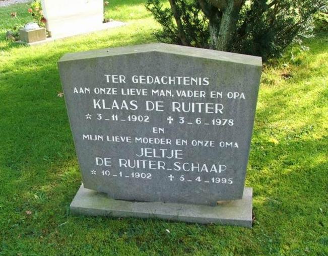 Grafsteen van Klaas DE RUITER (1902-1978)