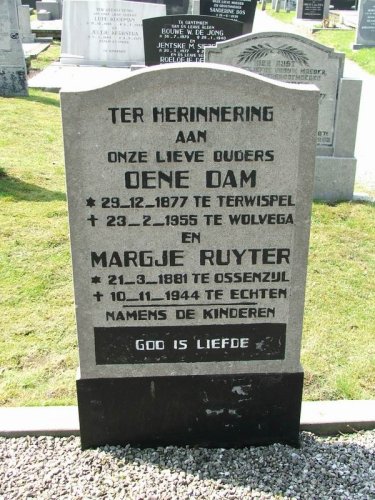 Grafsteen van Margje Hendriks RUYTER (1881 - 1944)
