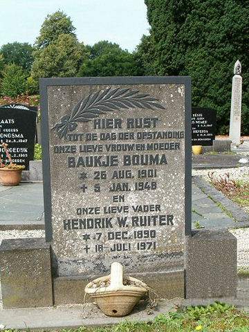 Grafsteen van Hendrik Wiebe Ruiter (1890 - 1971)