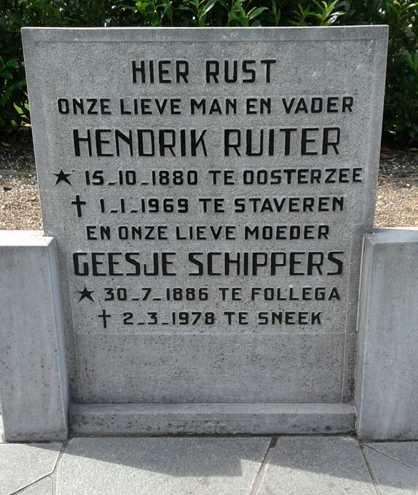 Grafsteen van Hendrik Cornelis RUITER (1880 - 1969)