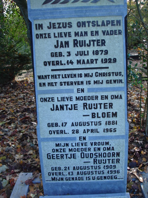 Grafsteen van Jan Hendriks Ruijter (1879-1929)